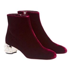 Miu Miu Velvet Pearl & Crystal Ankle Boots NIB !